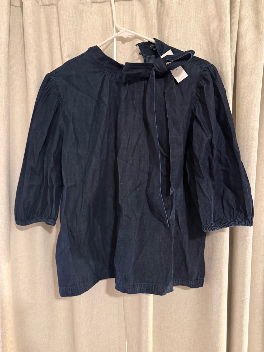New Ann Taylor Dark Denim Tie Neck Blouse M